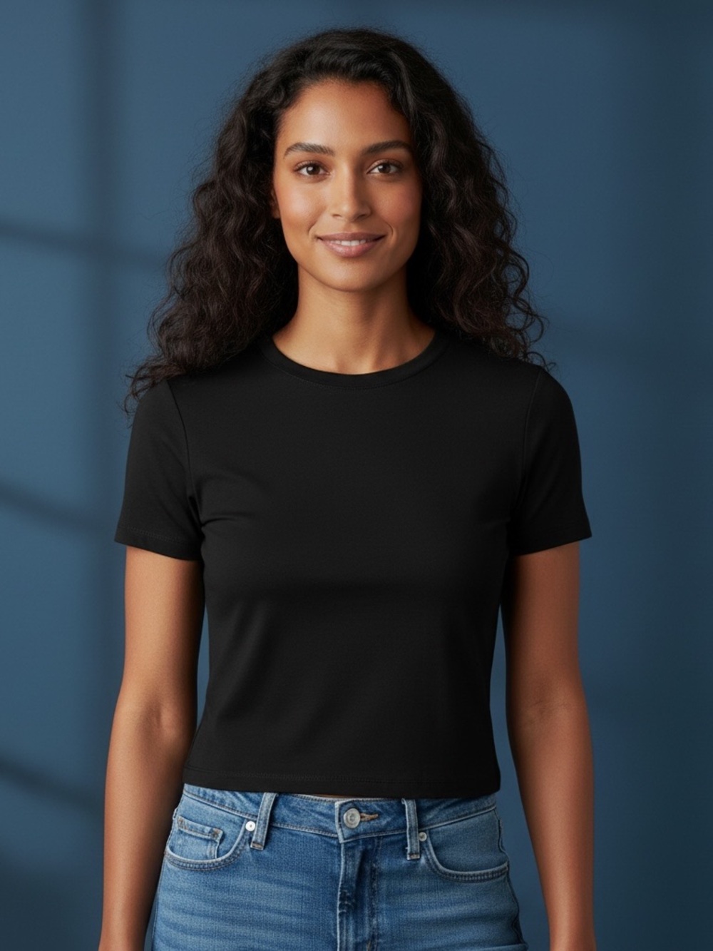A New Day Women's Black Crewneck Cropped Short Sleeve Top